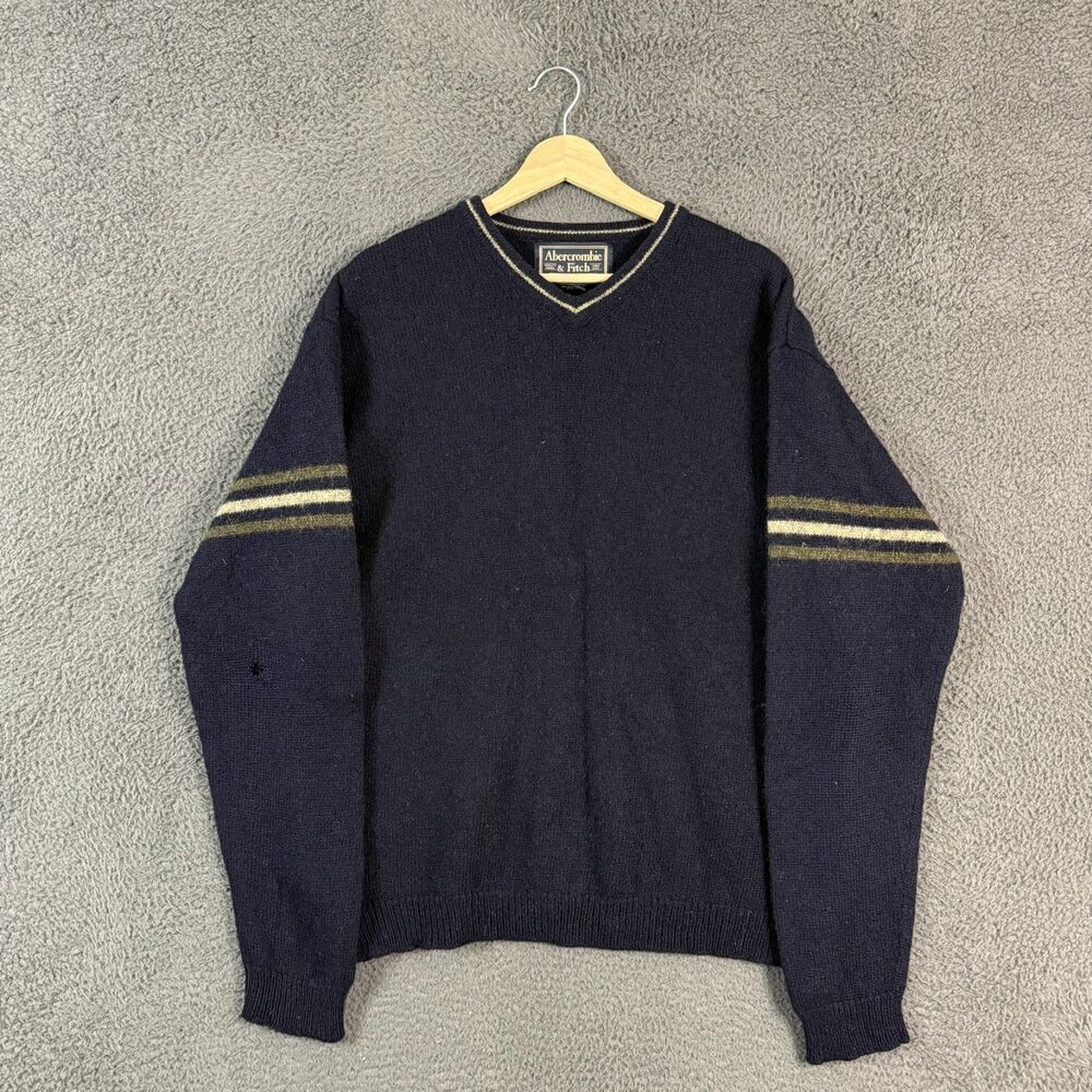 Vtg Abercrombie & Fitch Sweater Mens Large Blue Shetland Lambswool V Neck 90s